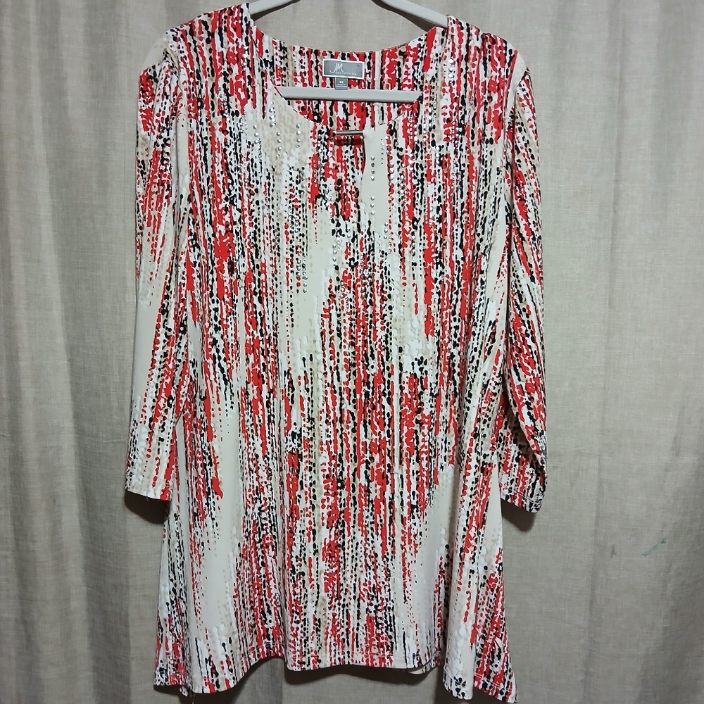 JM Collection Redβ and Orange Graphic Tunic